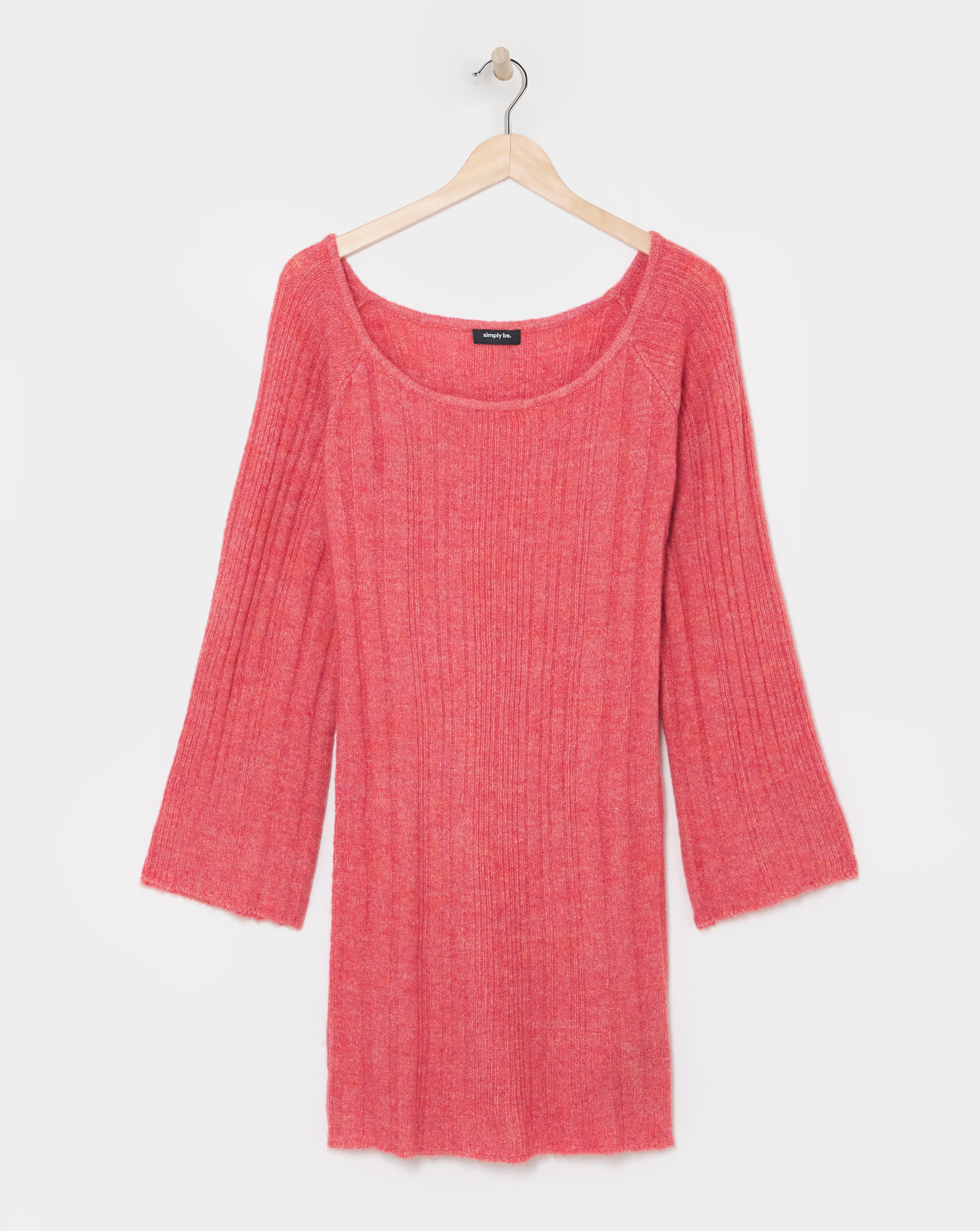 Pink Rib Slash Neck Knitted Mini Dress