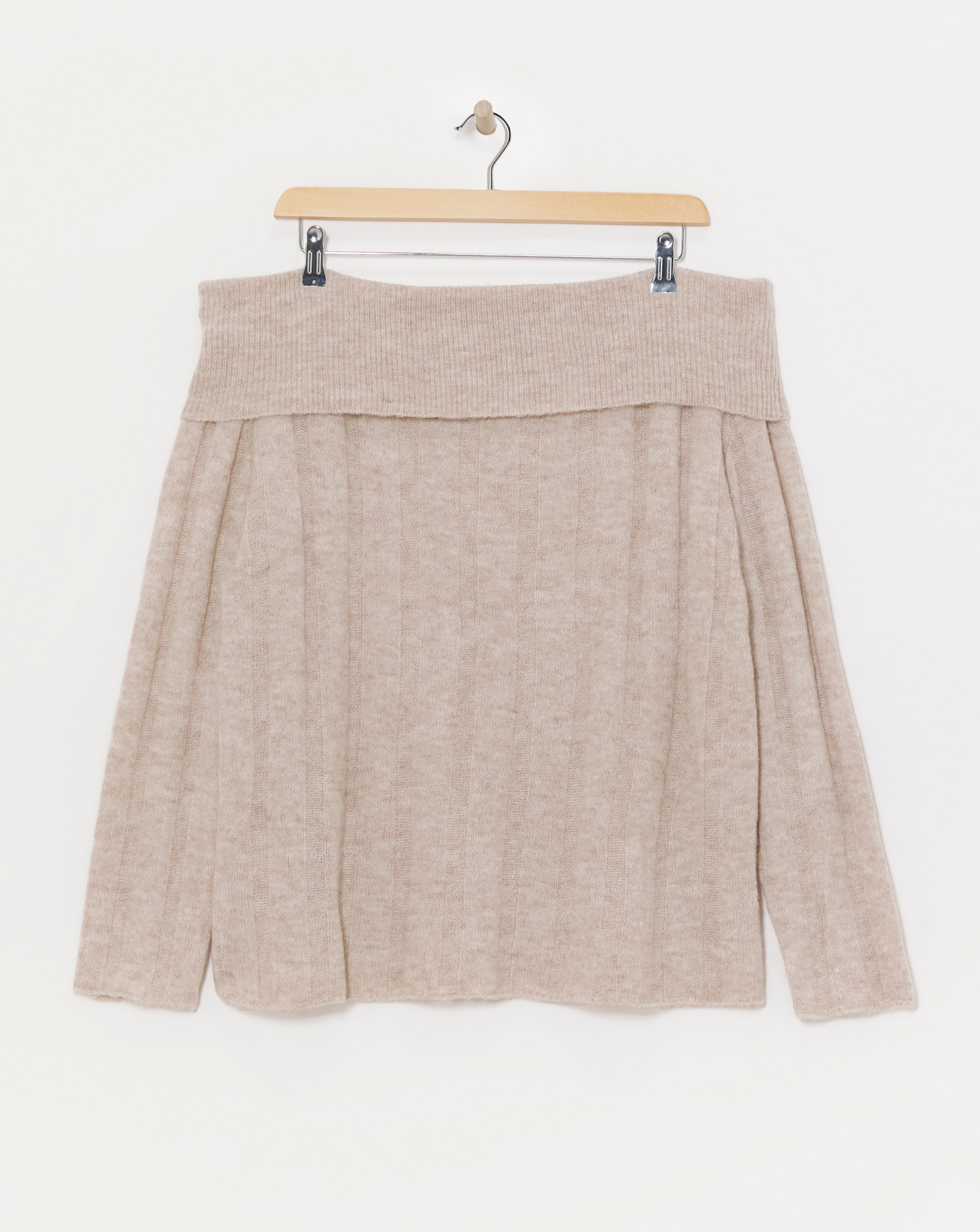 Oatmeal Rib Bardot Jumper