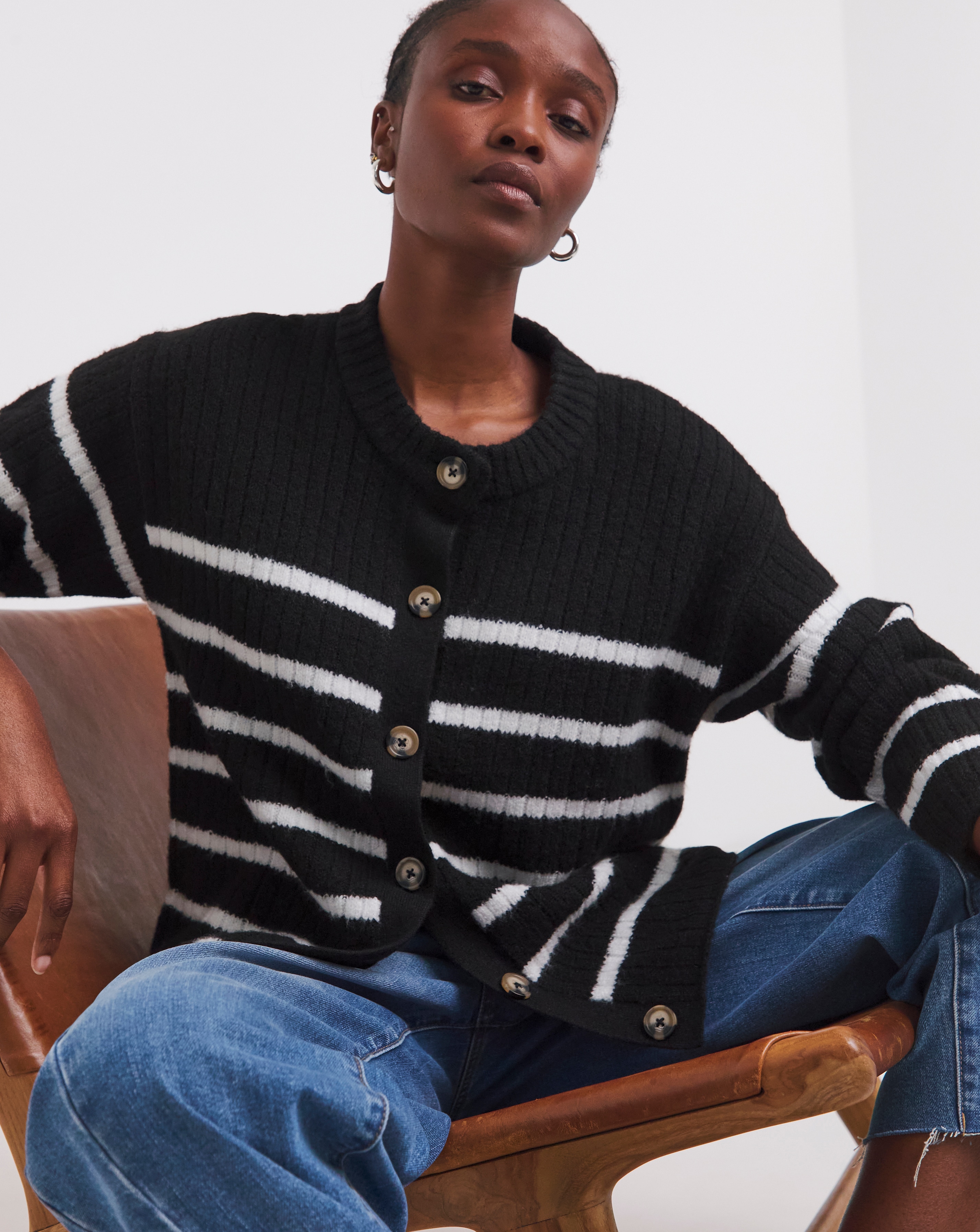 Crew Neck Ribbed Cardigan