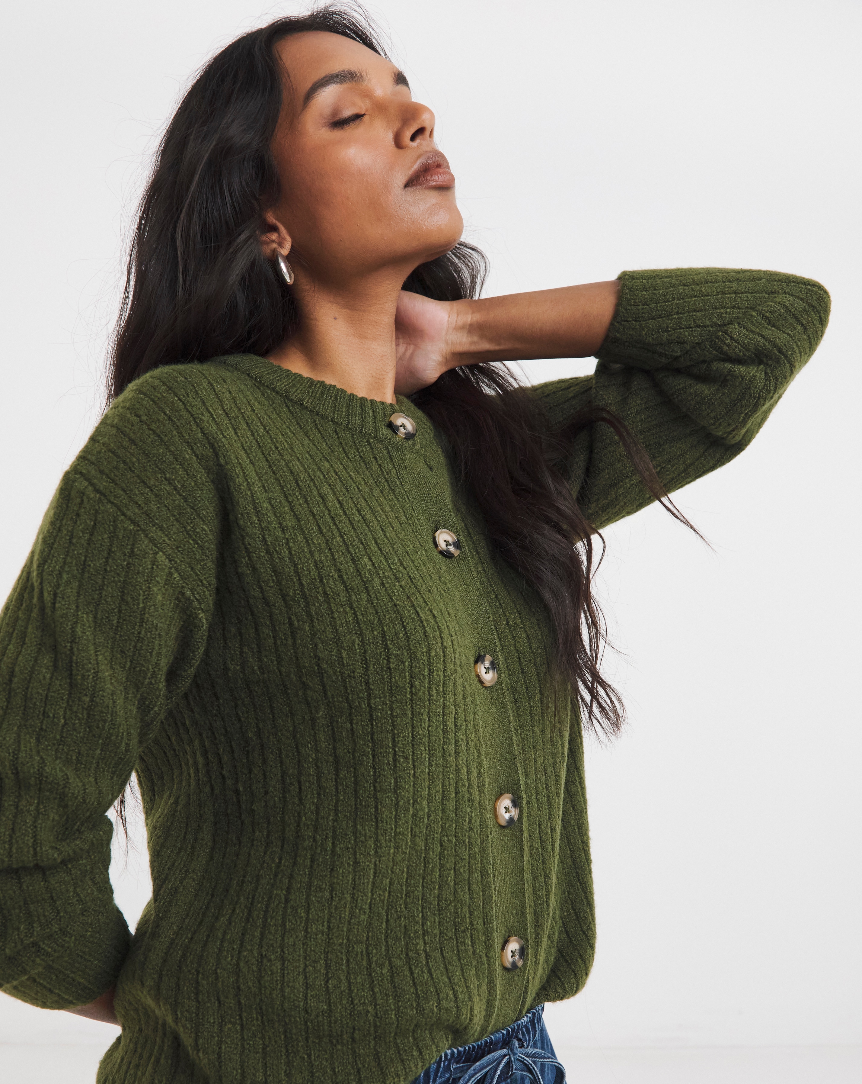 New In - Crew Neck Ribbed Cardigan