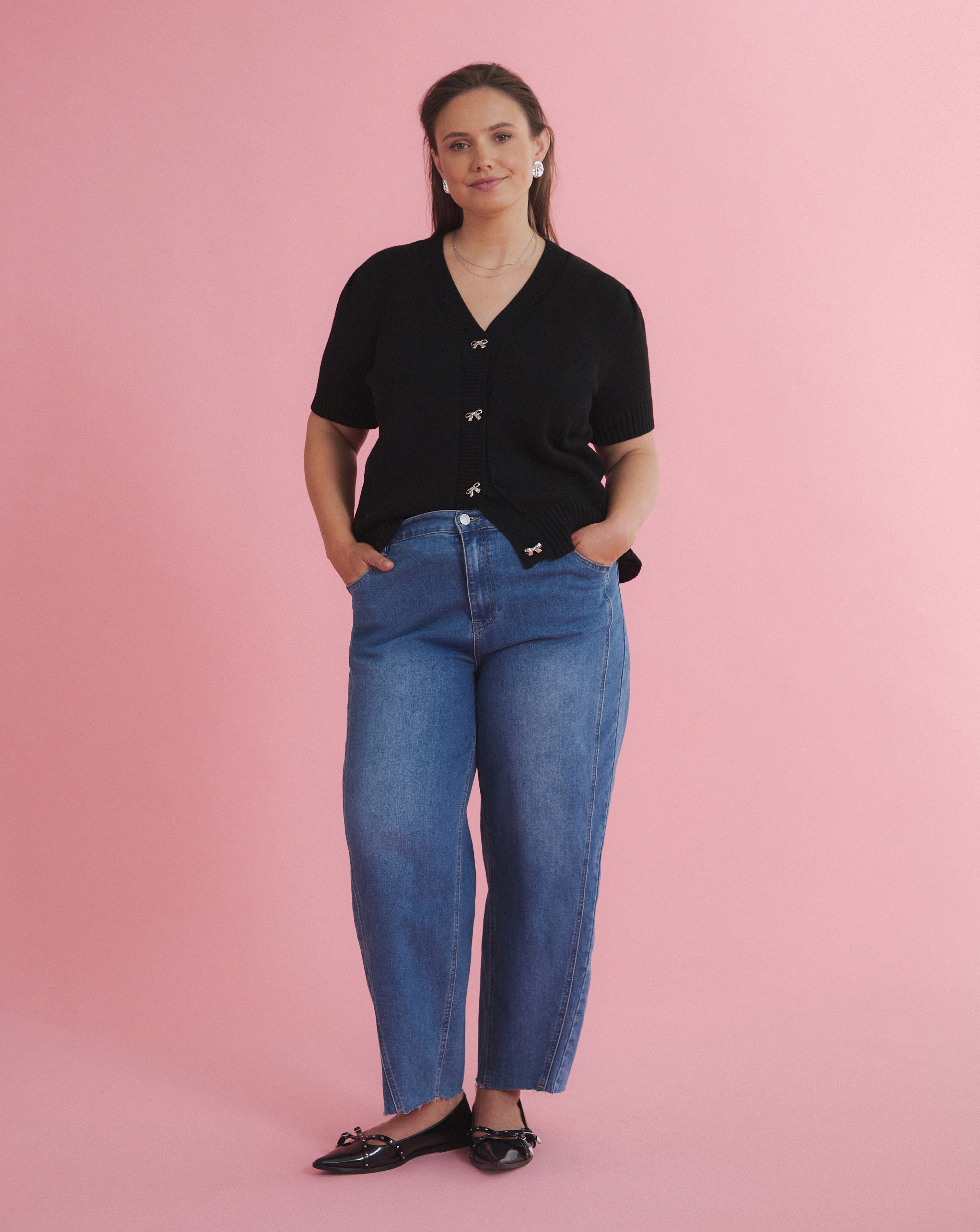 Bow Button Short Sleeve Cardigan