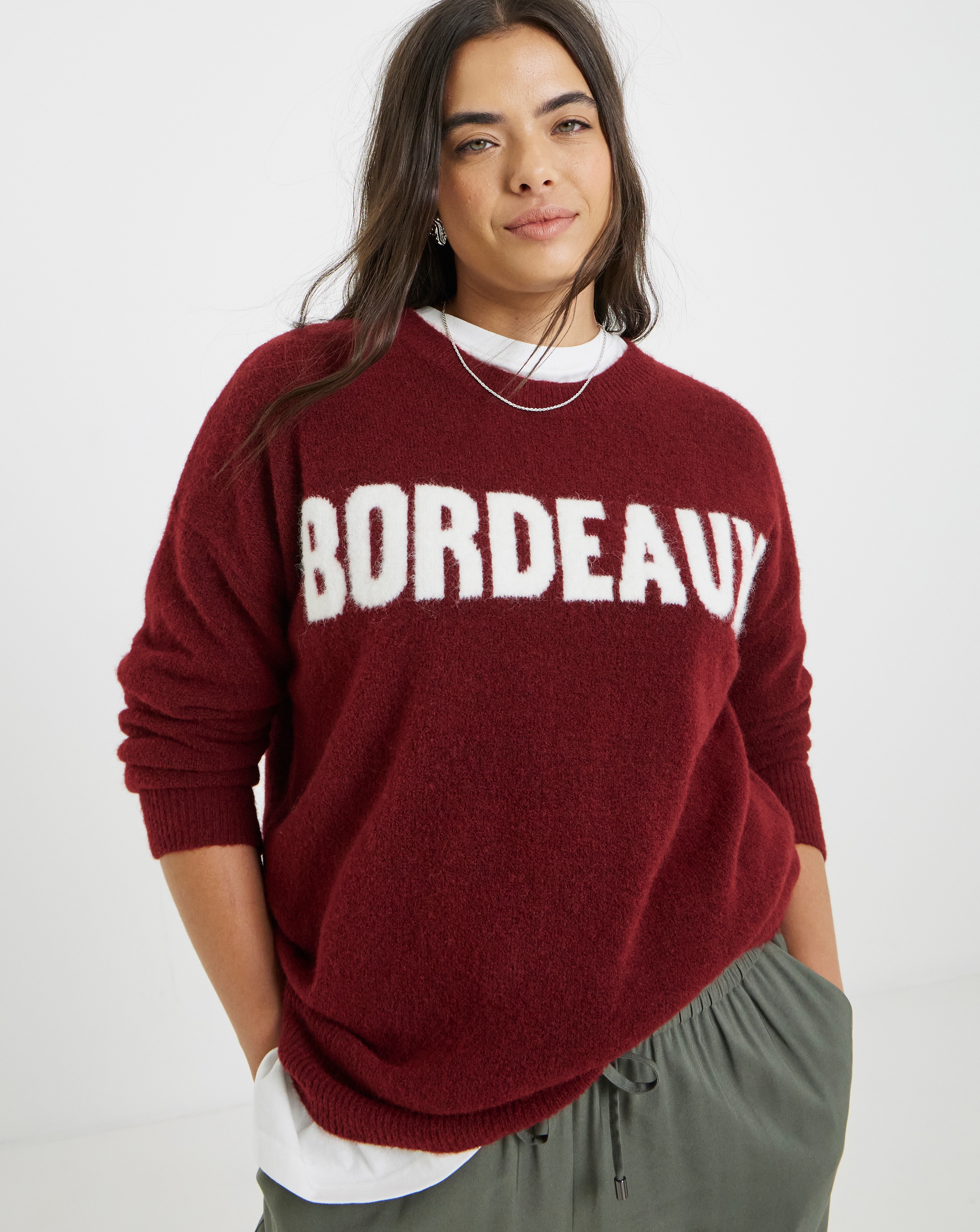 Slogan Knitted Crew Neck Jumper