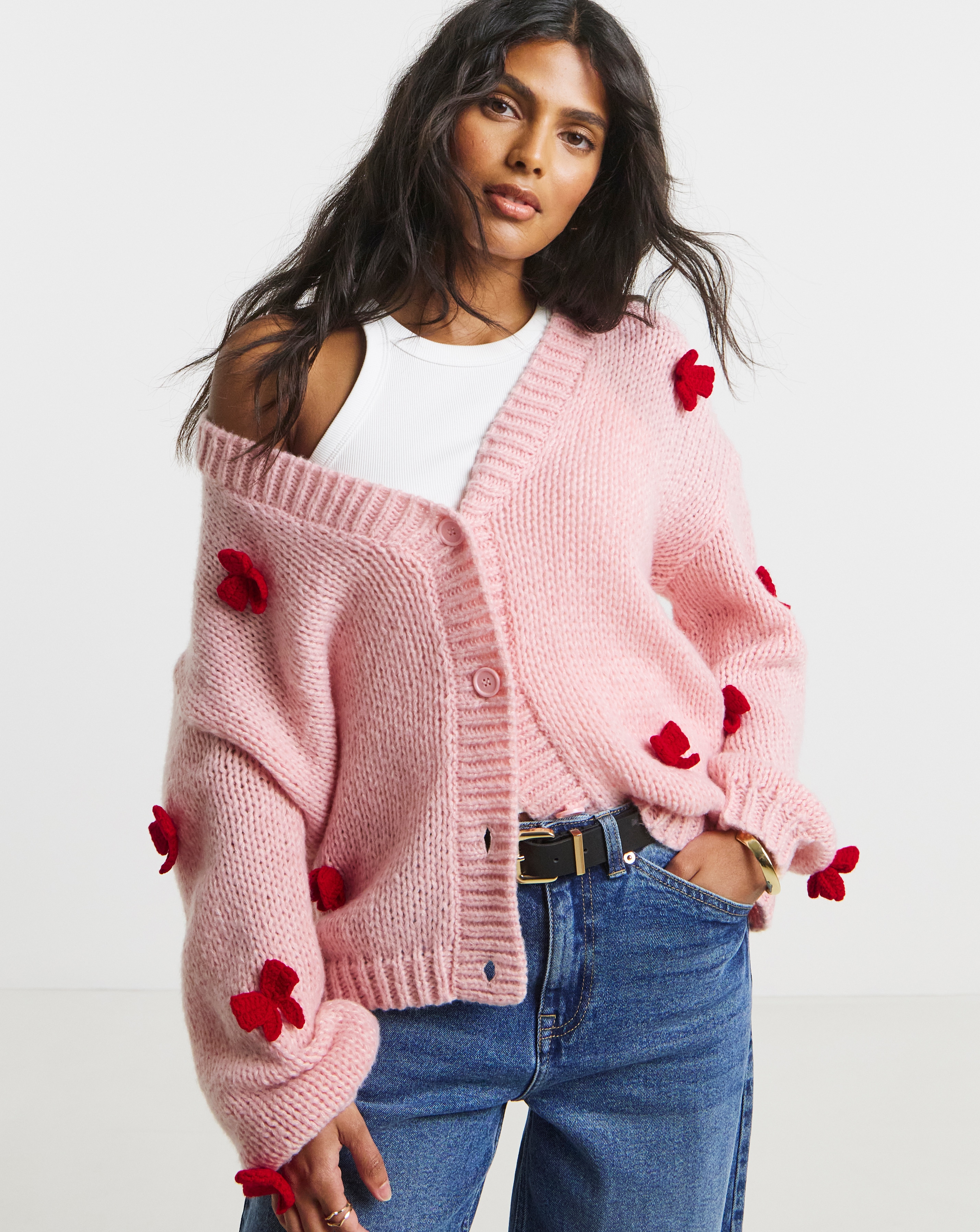 New In - Chunky Knit 3D Bow Cardigan