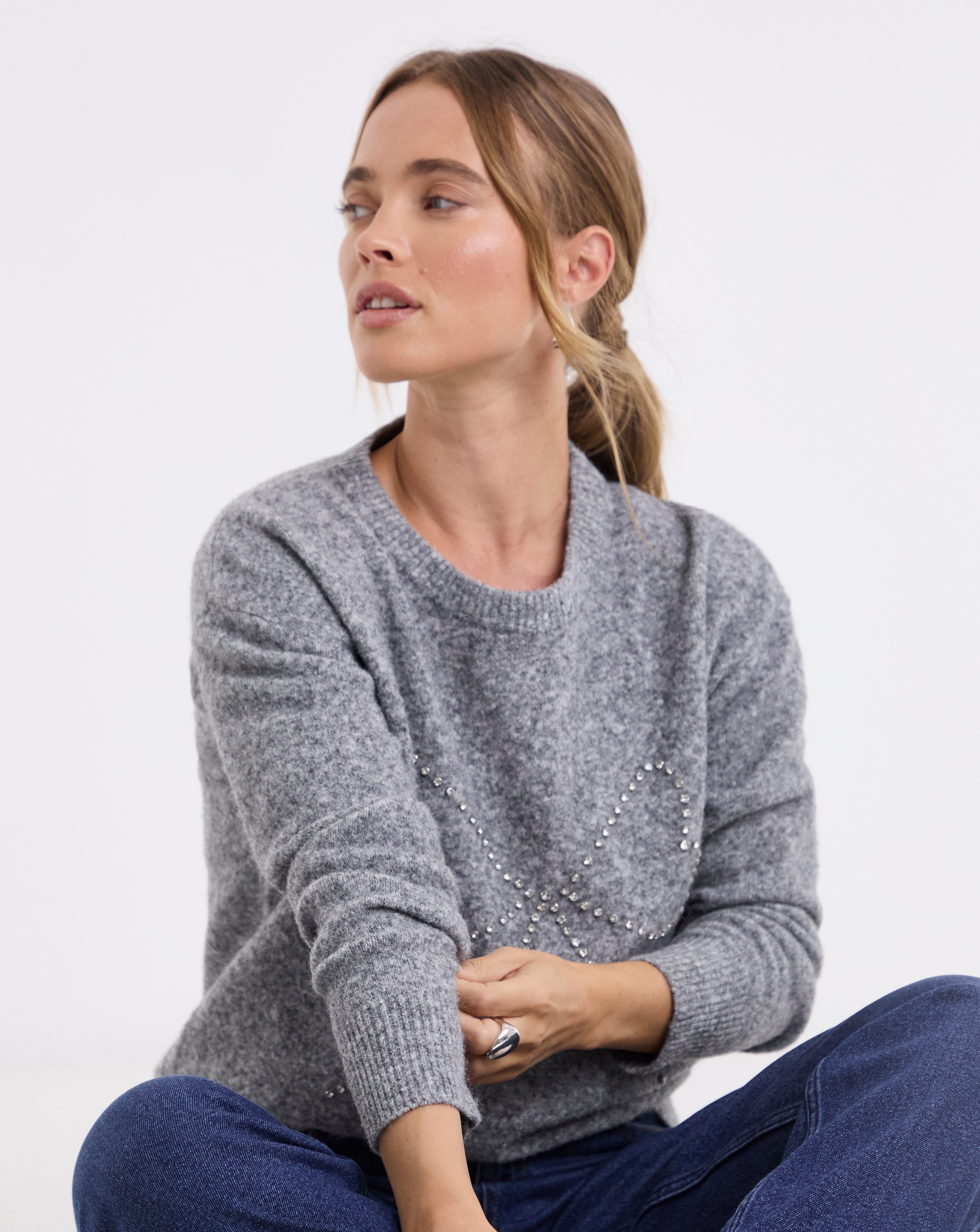 Simply Be Diamante Bow Fluffy Jumper