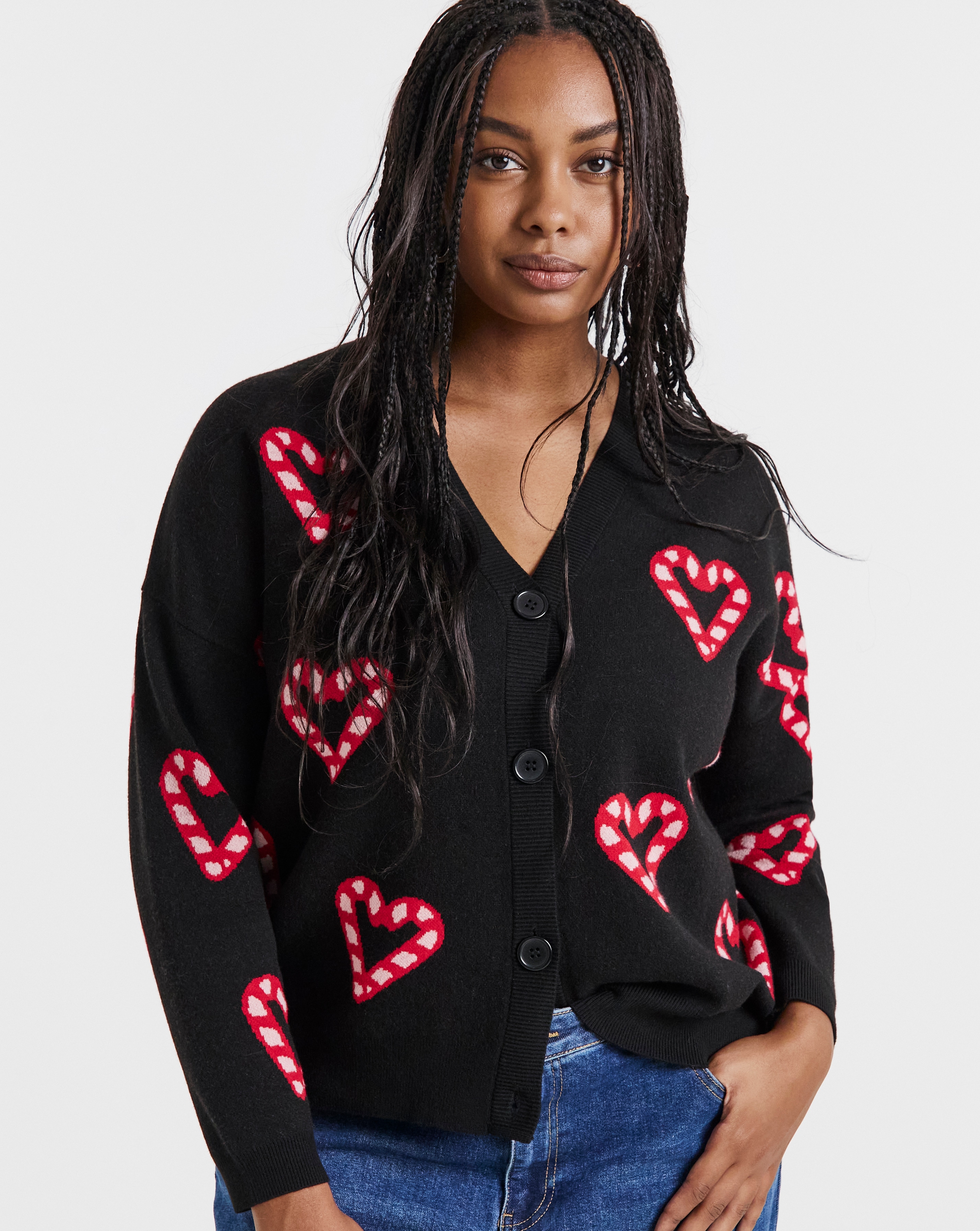 Candy Cane Hearts Christmas Cardigan