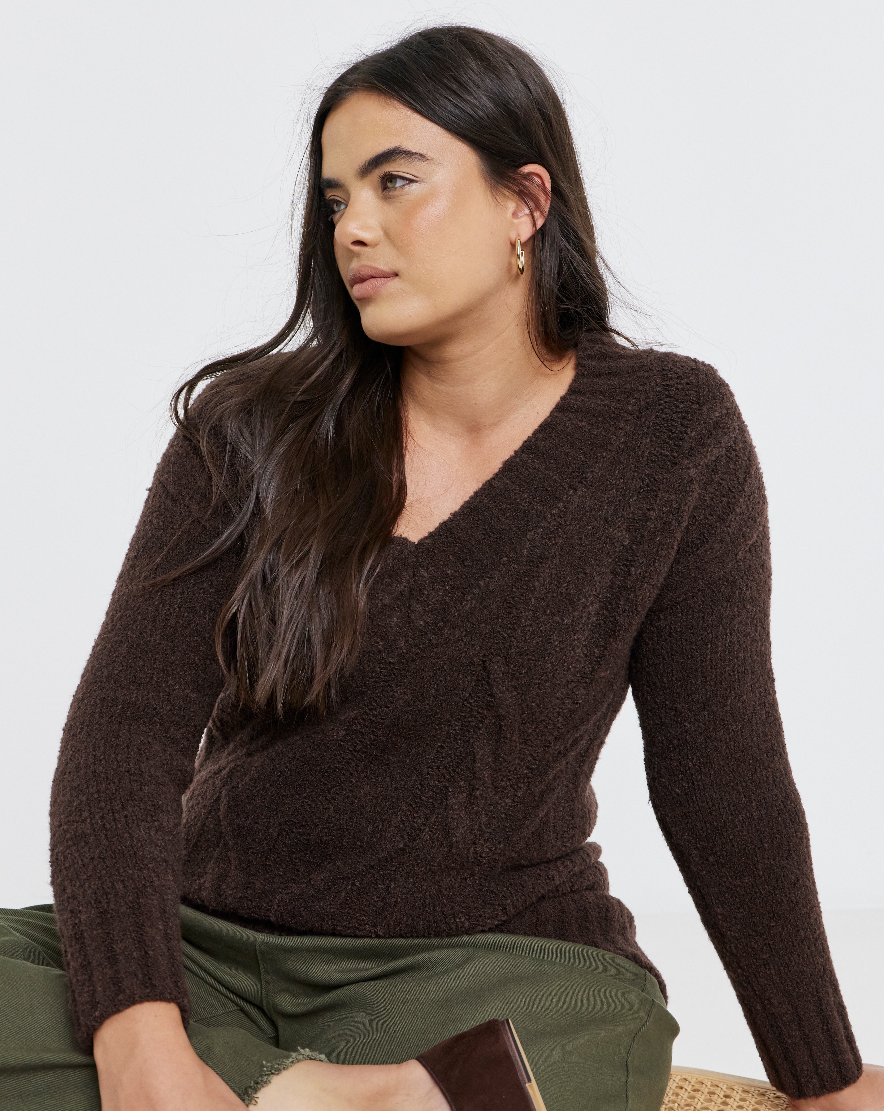 V-Neck Cable Boucle Tunic