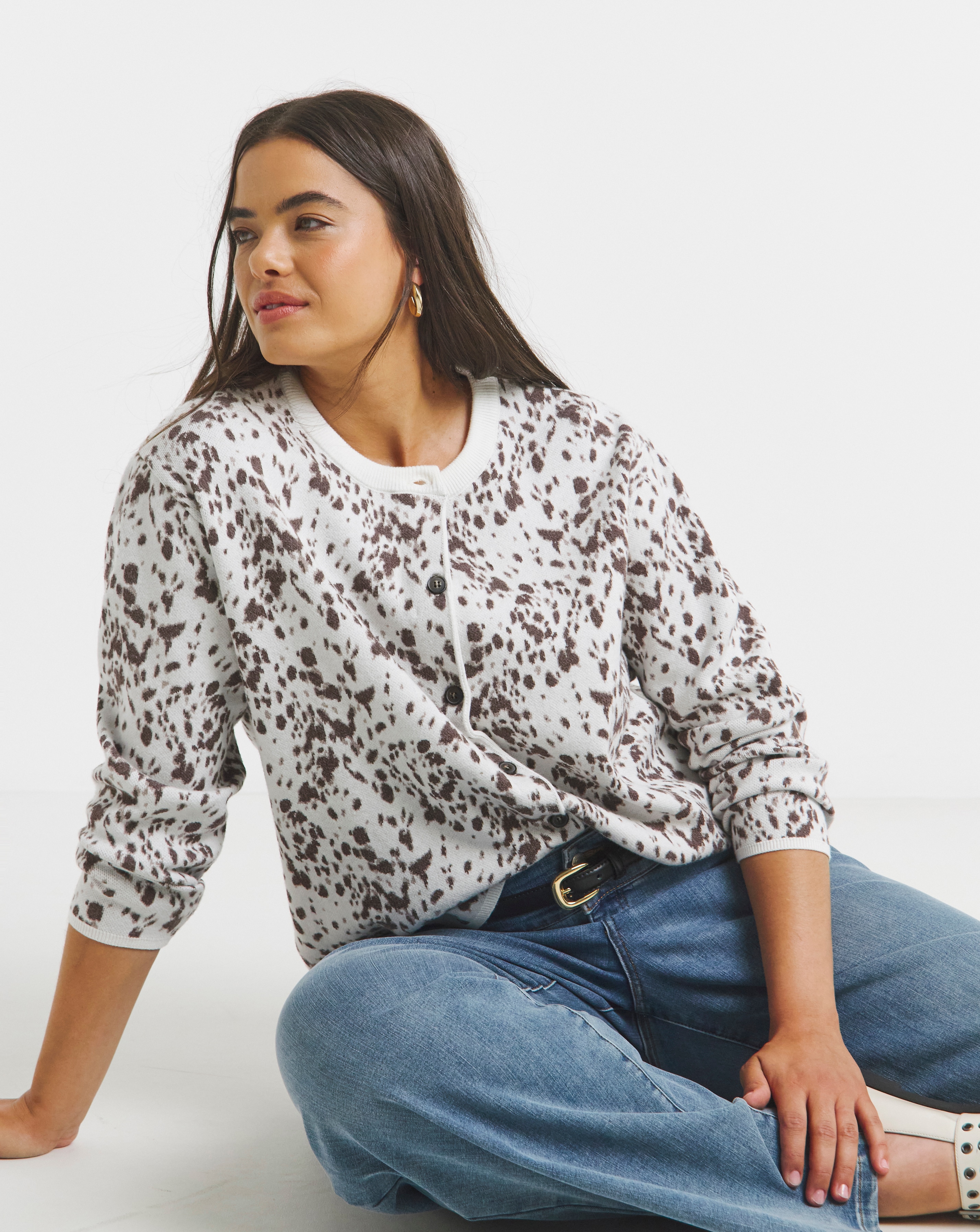 Animal Print Crew Neck Cardigan