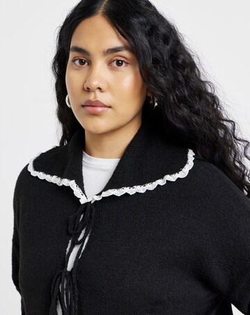 Simply Be Snug Black Tie Front Collar Cardigan