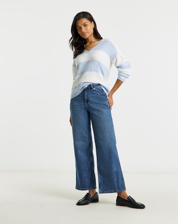 Simply Be Blue Stripe V-Neck Jumper