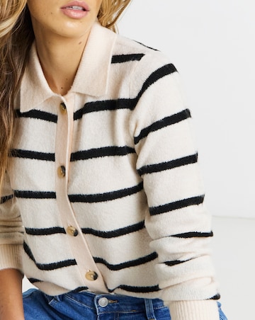 Simply Be Stripe Button Through Collar Cardigan