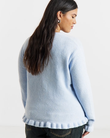 Blue Frill V-Neck Cardigan