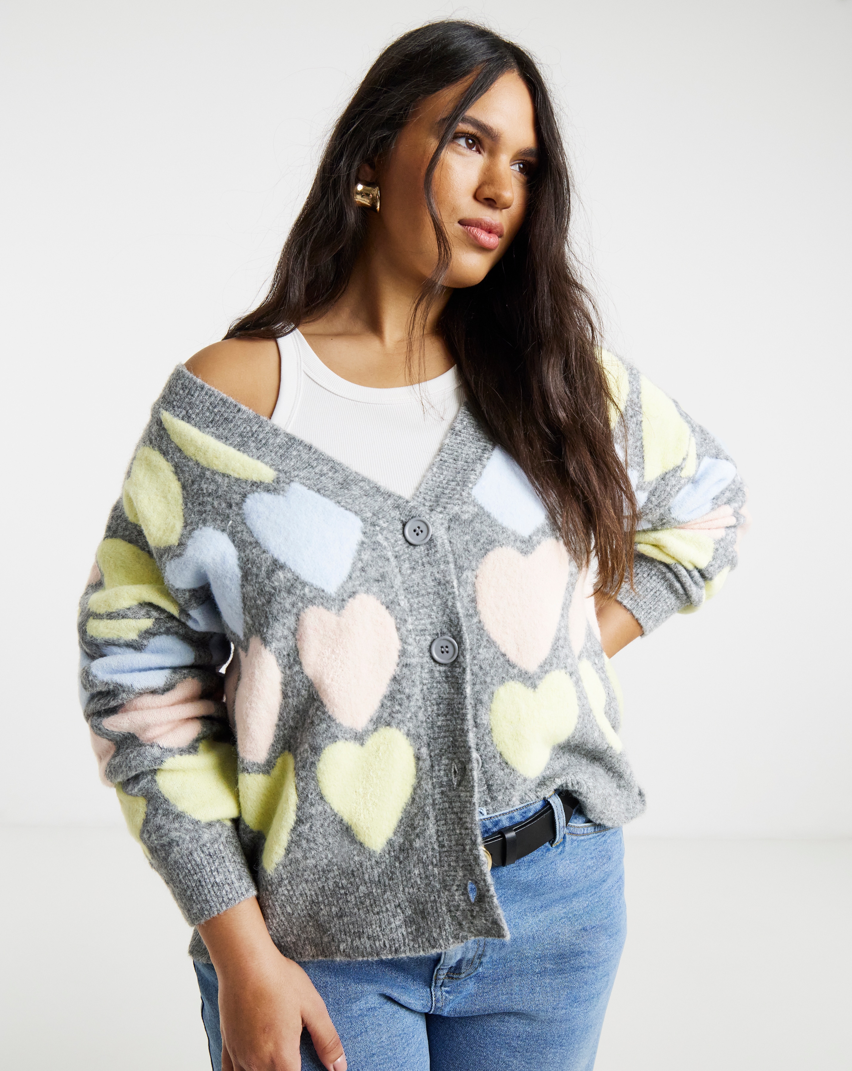 Simply Be Heart Print Graphic Cardigan