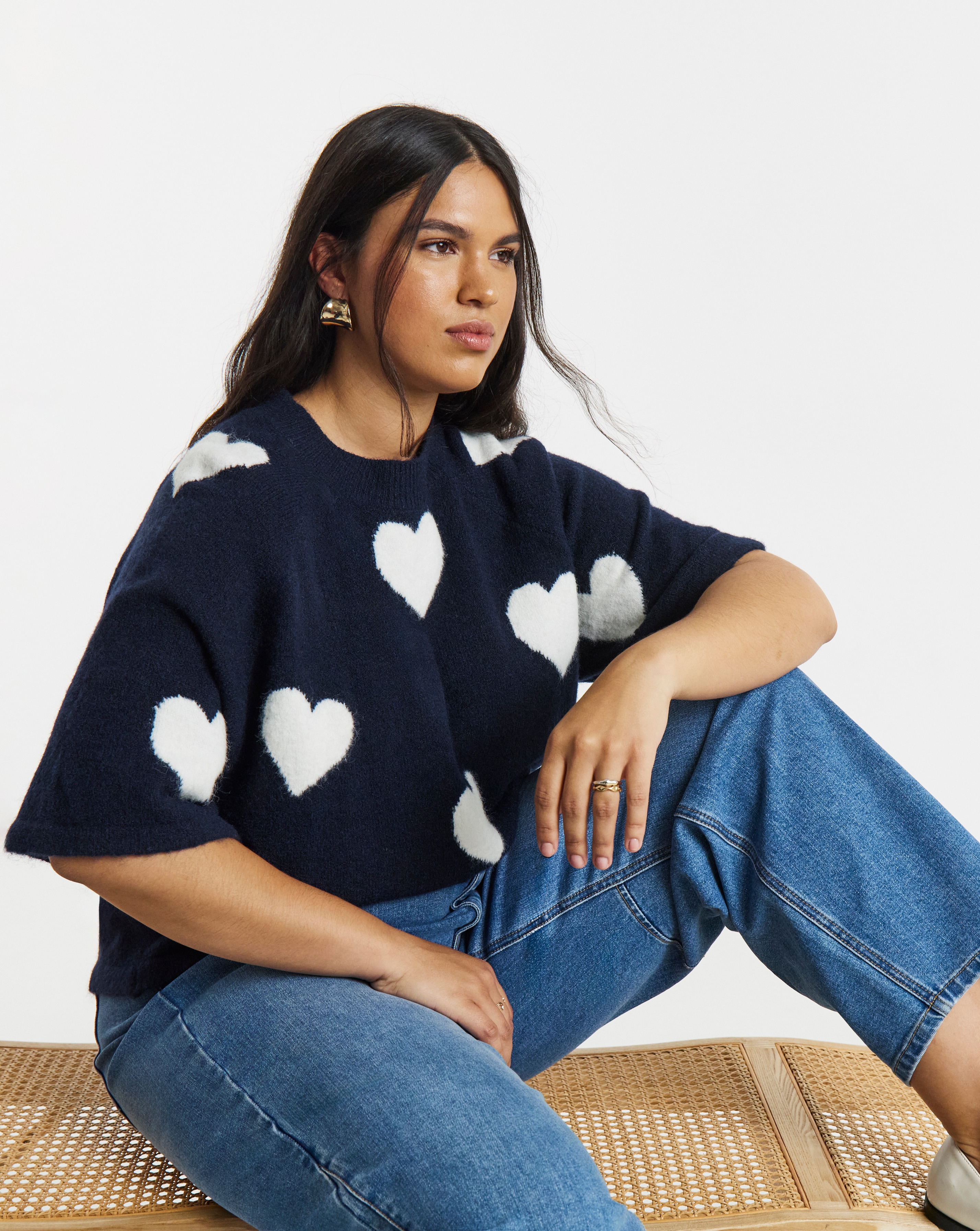 Simply Be Heart Print Half Sleeve Jumper