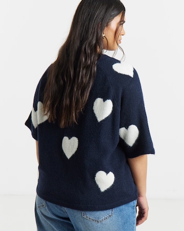 Simply Be Navy Heart Print Half Sleeve Jumper