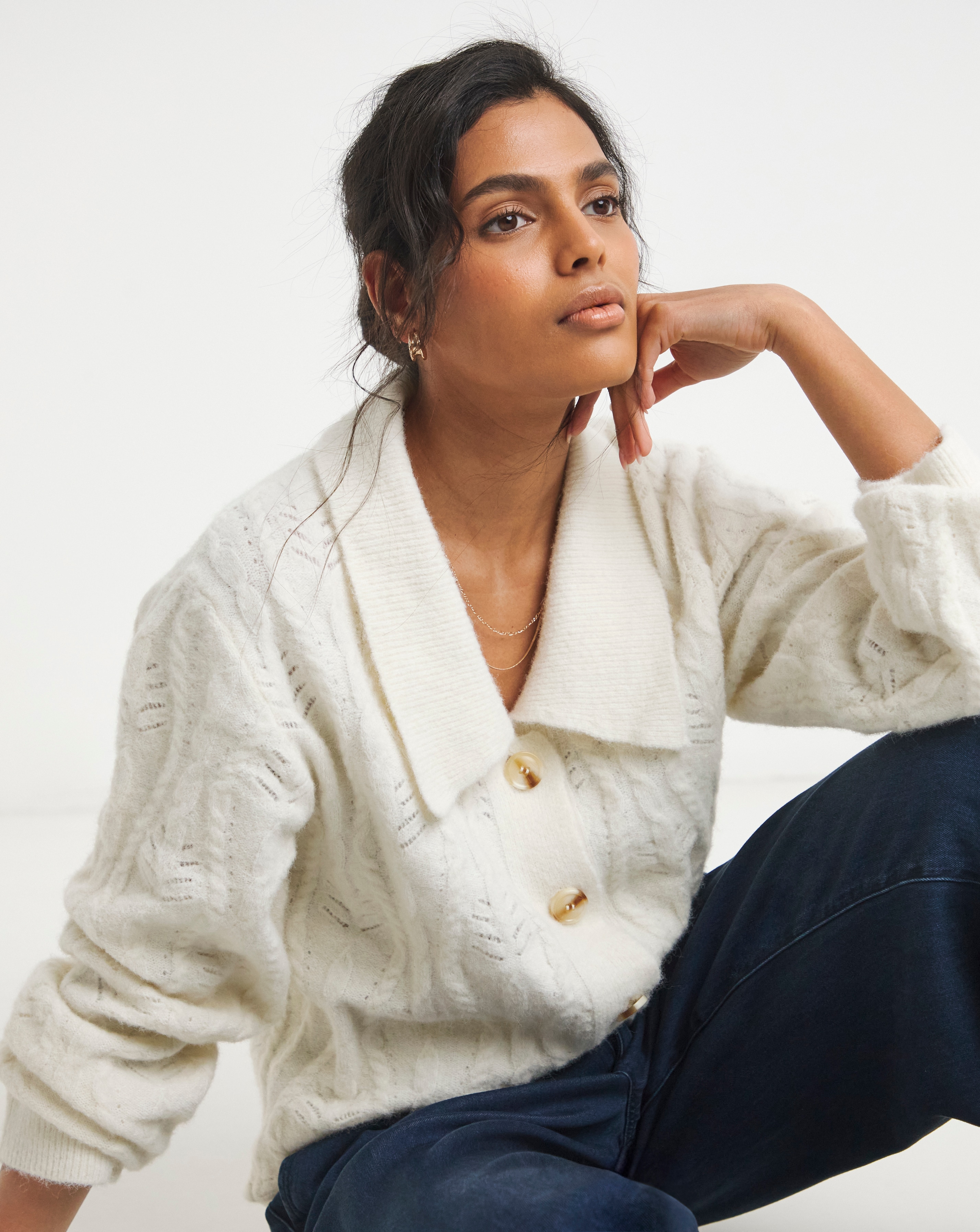 New In - Simply Be Cable Knit Collar Cardigan