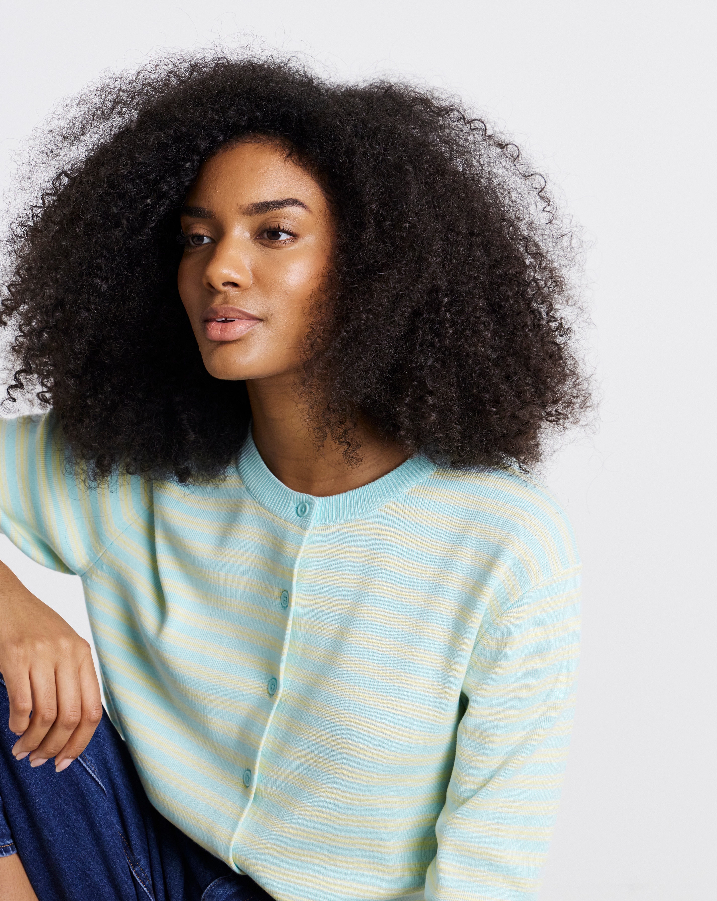 Stripe Short Sleeve Boxy Cardigan