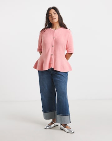 Peach Short Sleeve Peplum Cardigan