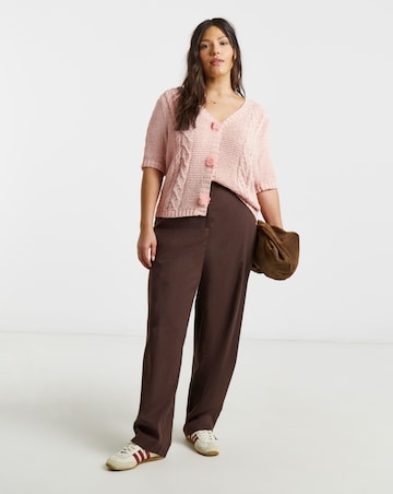 Pink Floral Button Cable Cardigan