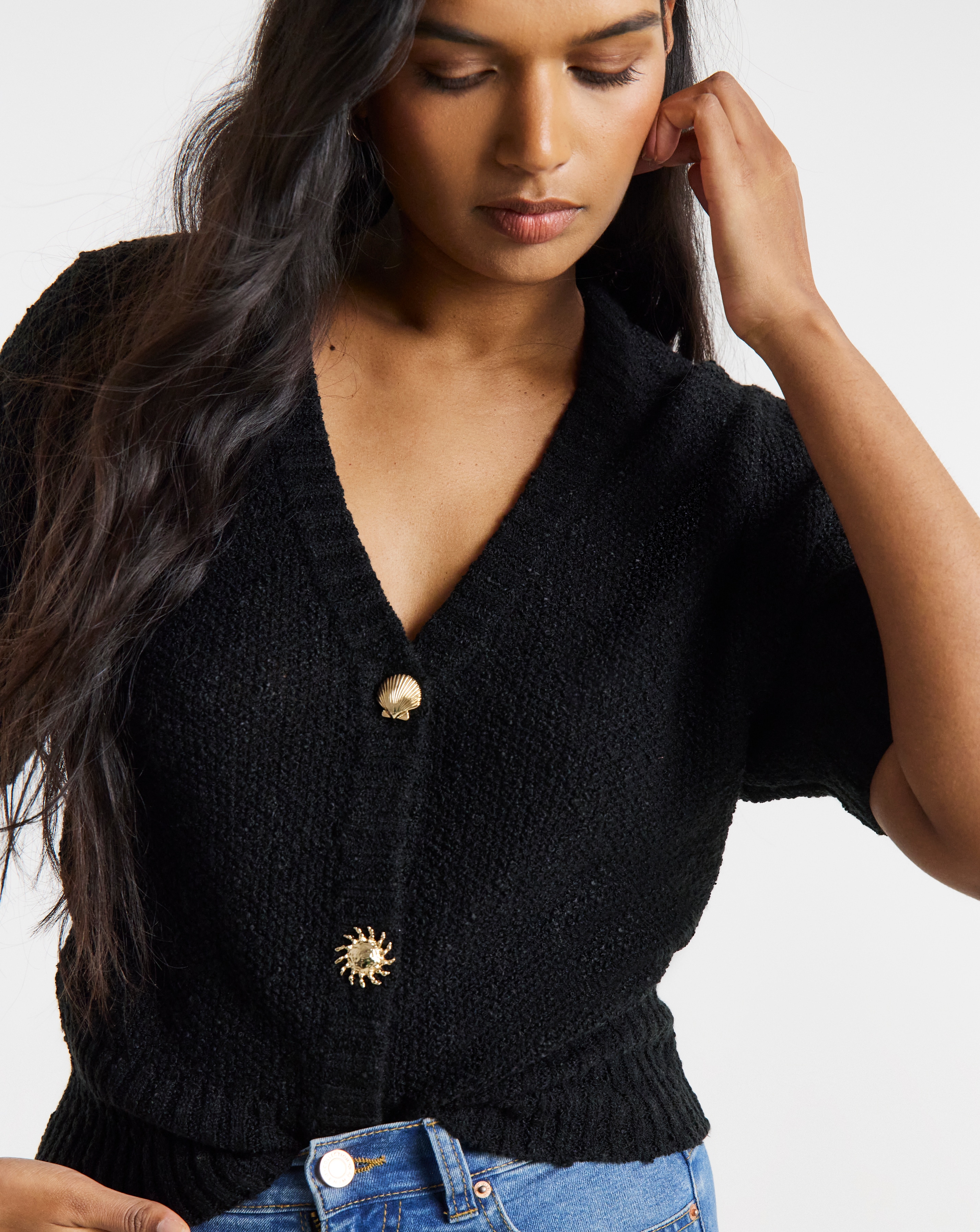 New In - Puff Sleeve Gold Button Cardigan