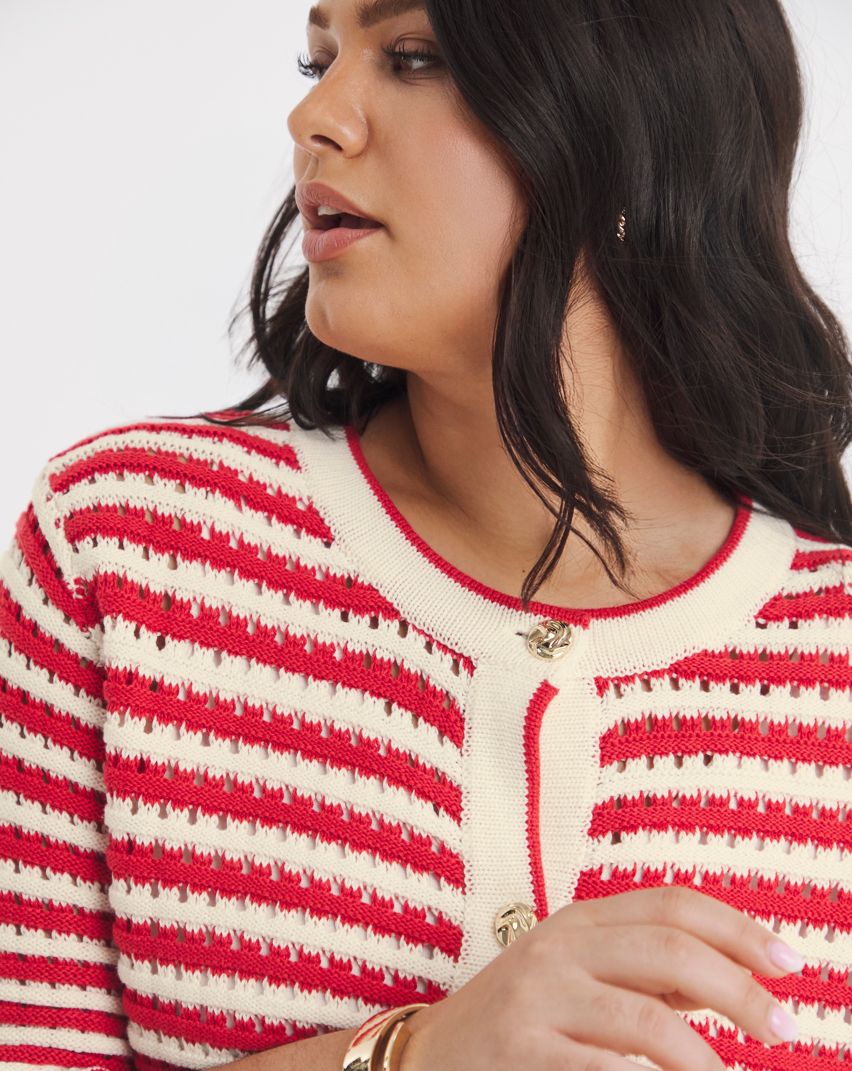 Stripe Short Sleeve Frill Cardigan