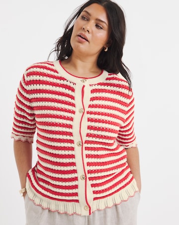 Red Stripe Short Sleeve Frill Cardigan