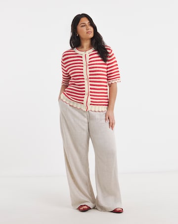 Red Stripe Short Sleeve Frill Cardigan