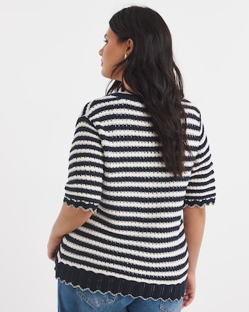 Navy Stripe Short Sleeve Frill Cardigan