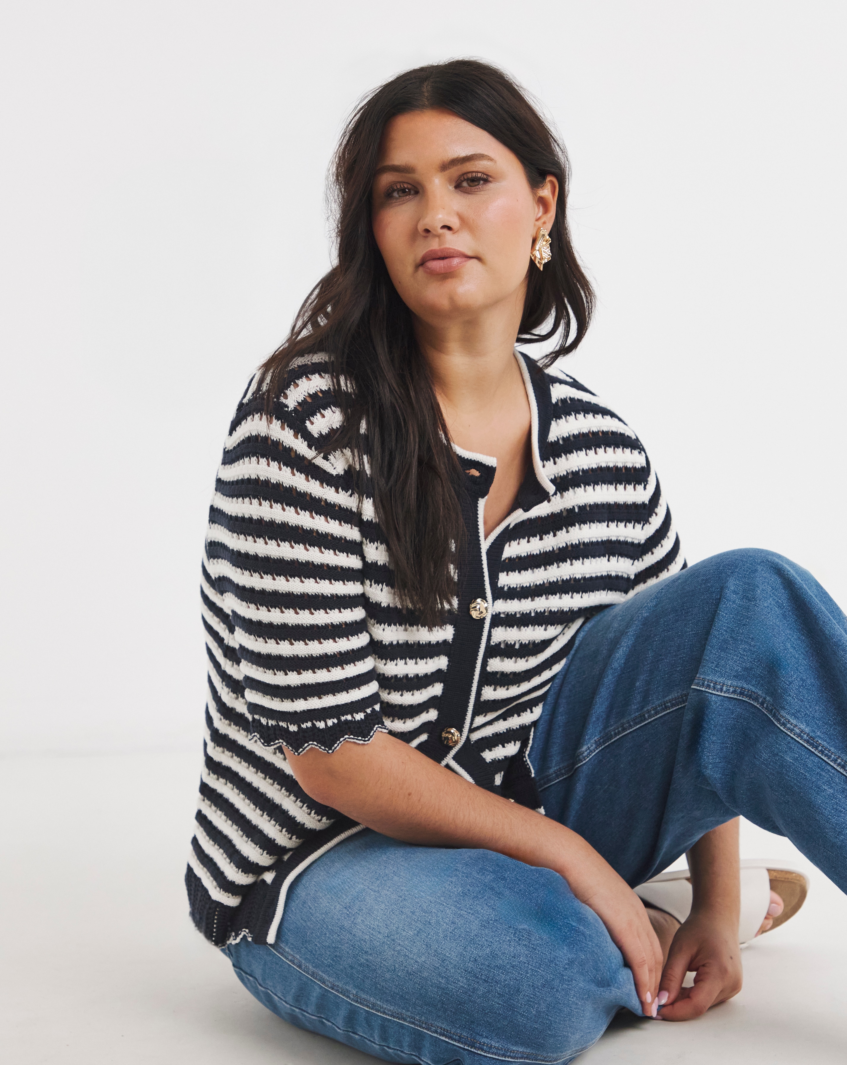 Stripe Short Sleeve Frill Cardigan