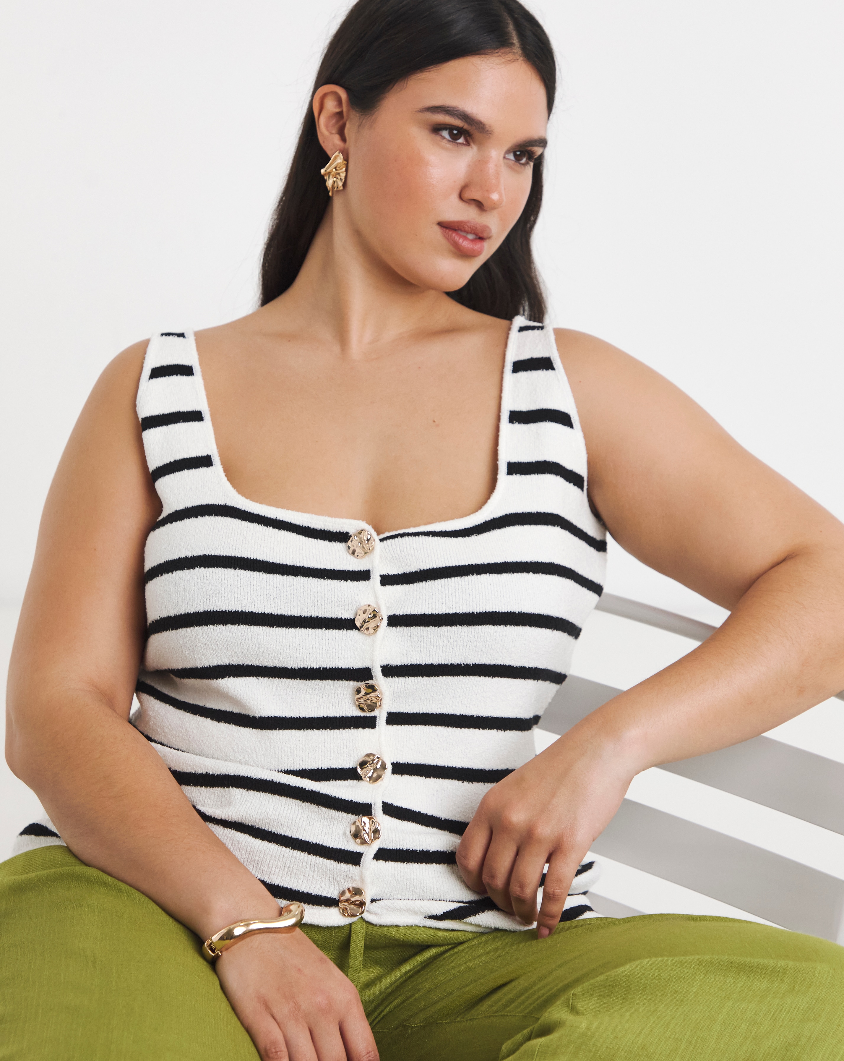 New In - Scoop Neck Vest with Button Detail