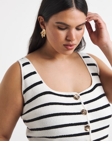 Stripe Knitted Scoop Neck Vest with Button Detail