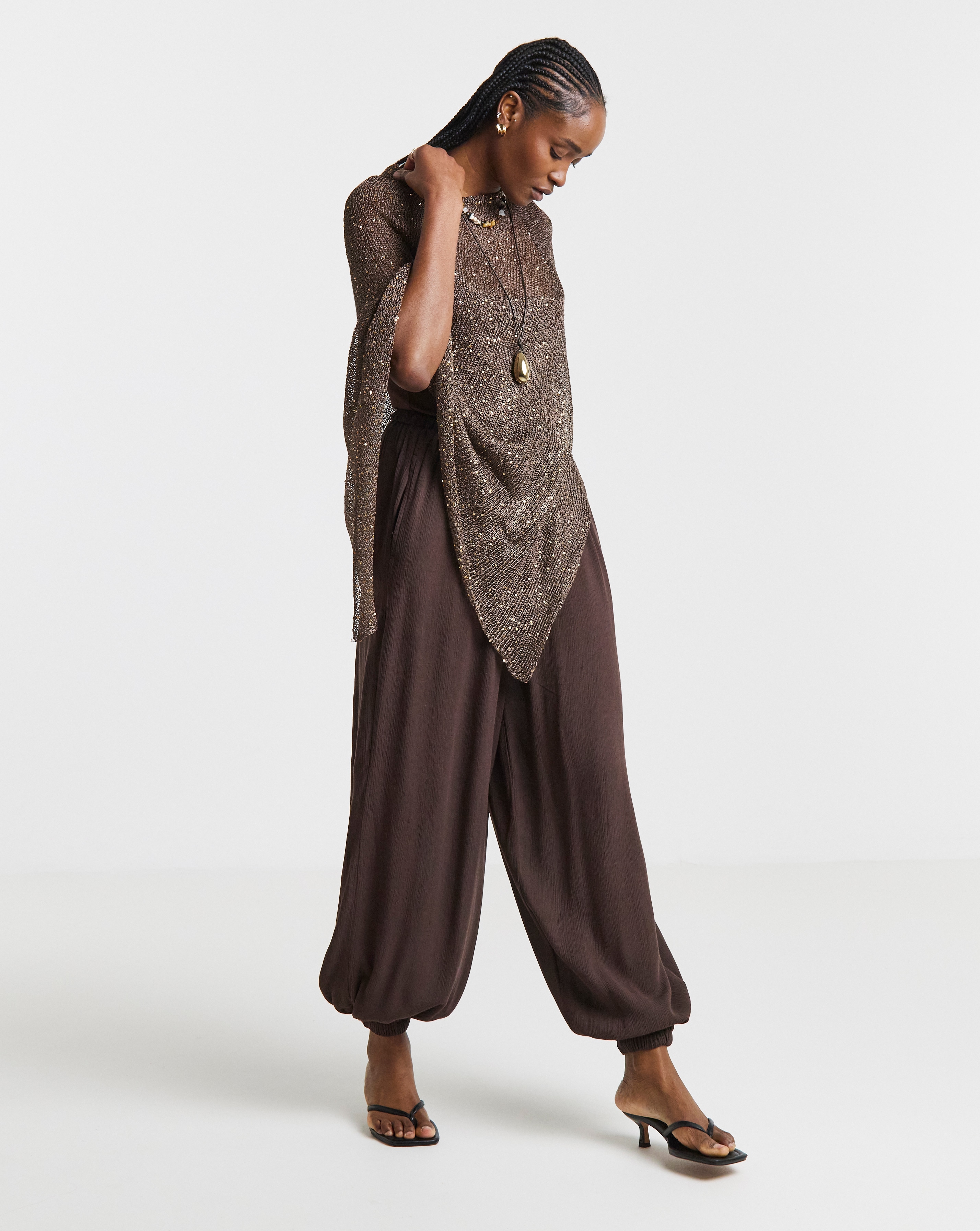 New In - Sequin Knitted Slouchy Poncho