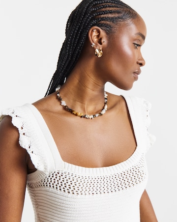 Ivory Crochet Square Neck Frill Top