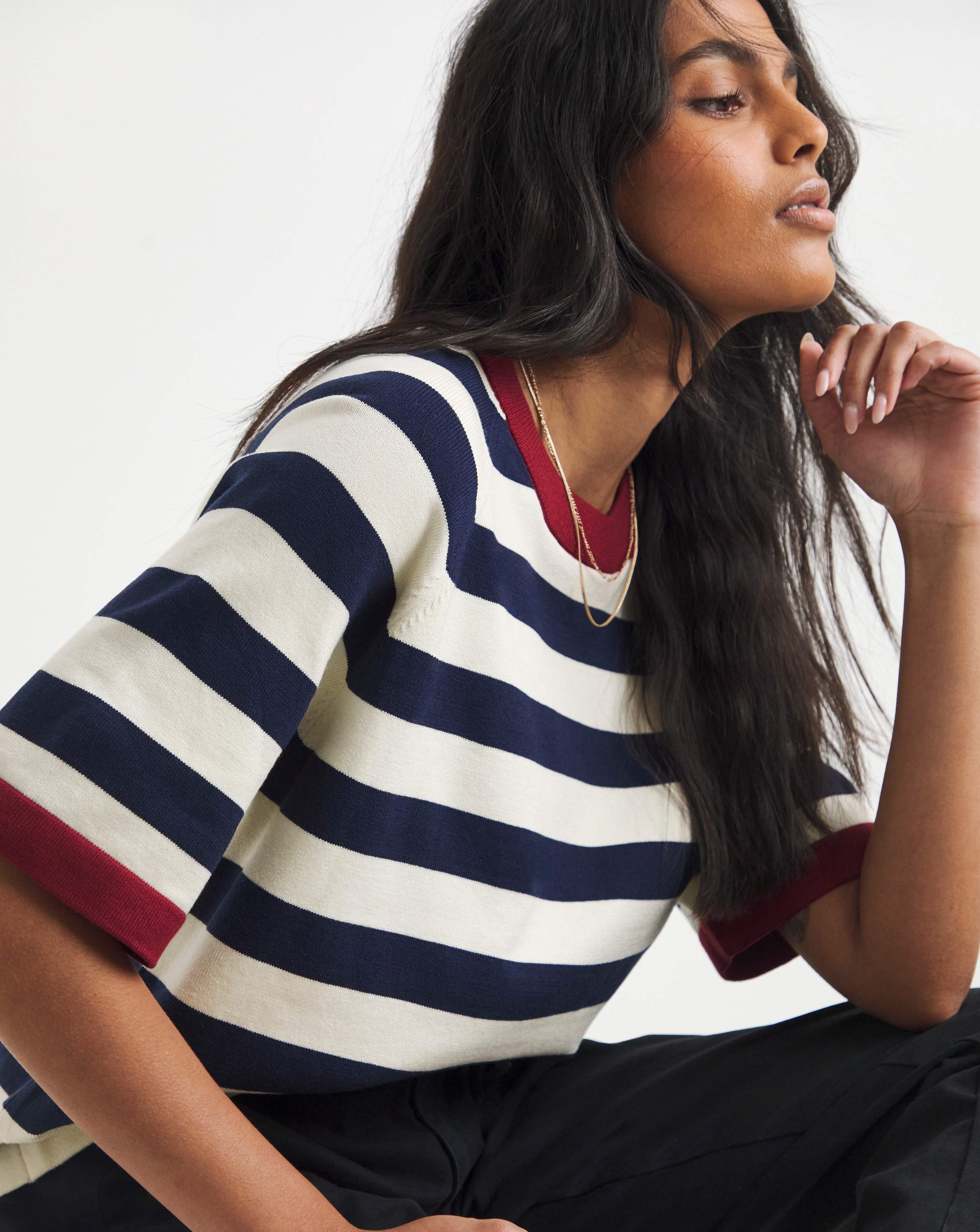New In - Stripe Half Sleeve Knitted Jumper