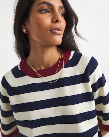 Contrast Stripe Half Sleeve Knitted Jumper