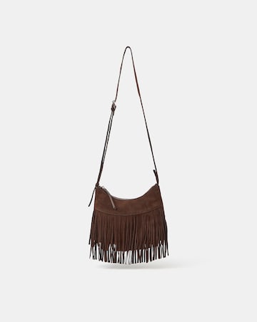 Accessorize Fringe Suede Crossbody Bag