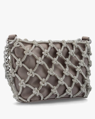 Guess Zalina Silver Diamante Knot Top Zip Shoulder Bag