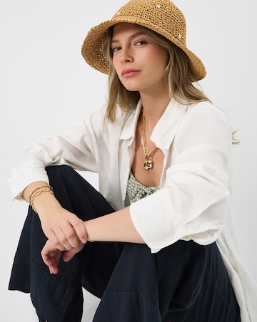 Accessorize Beaded Flower Straw Bucket Hat
