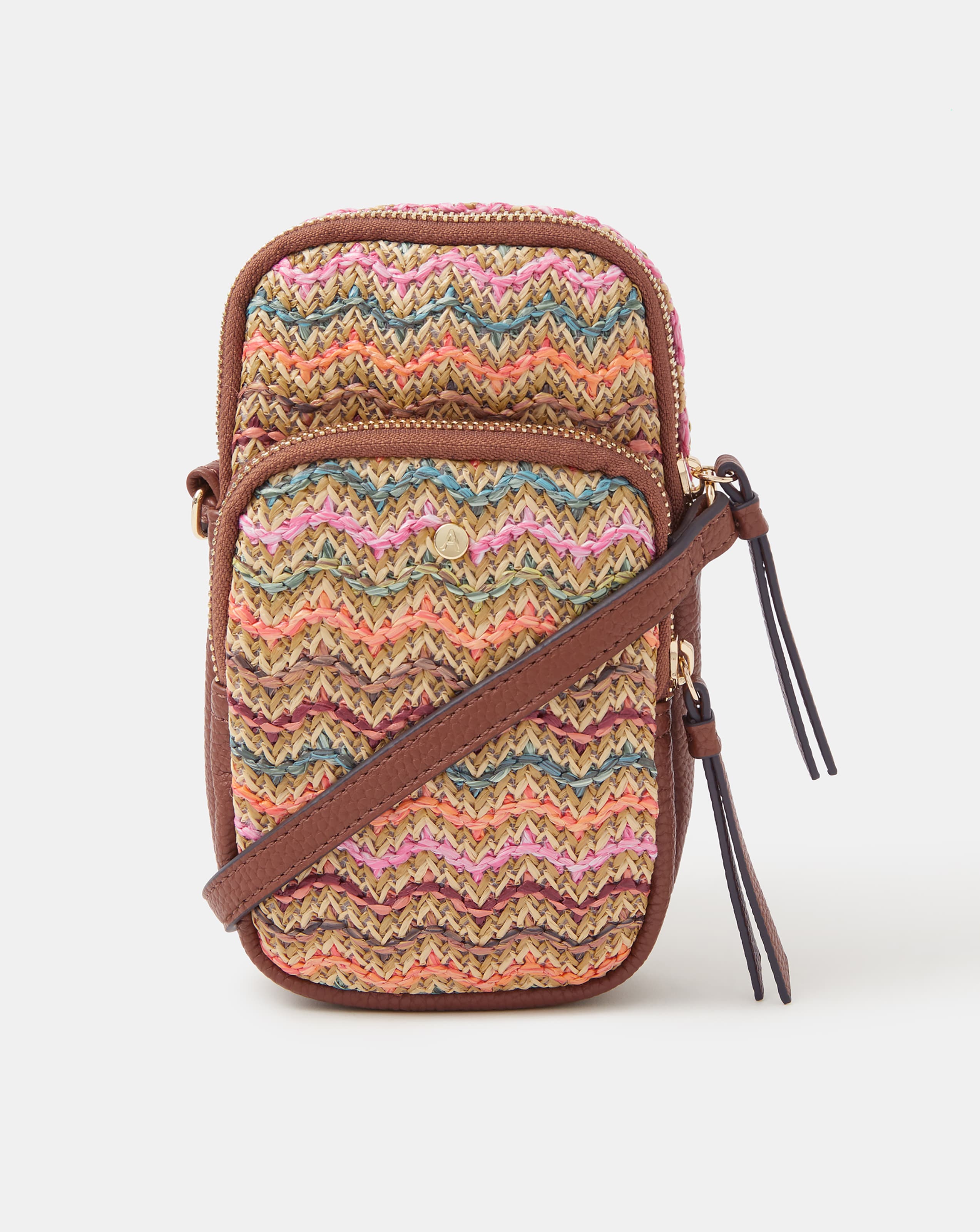 New In - Accessorize Stripe Raffia Phone Bag