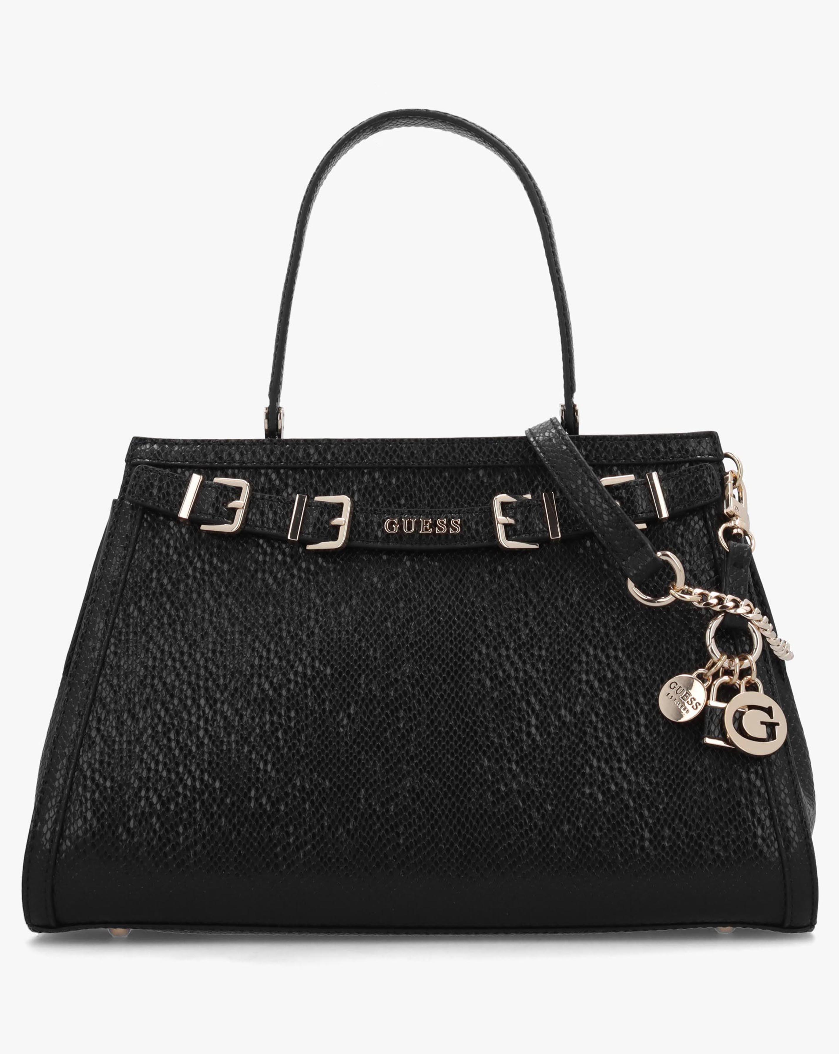 New In - Guess Dovie Black Reptile Satchel Bag