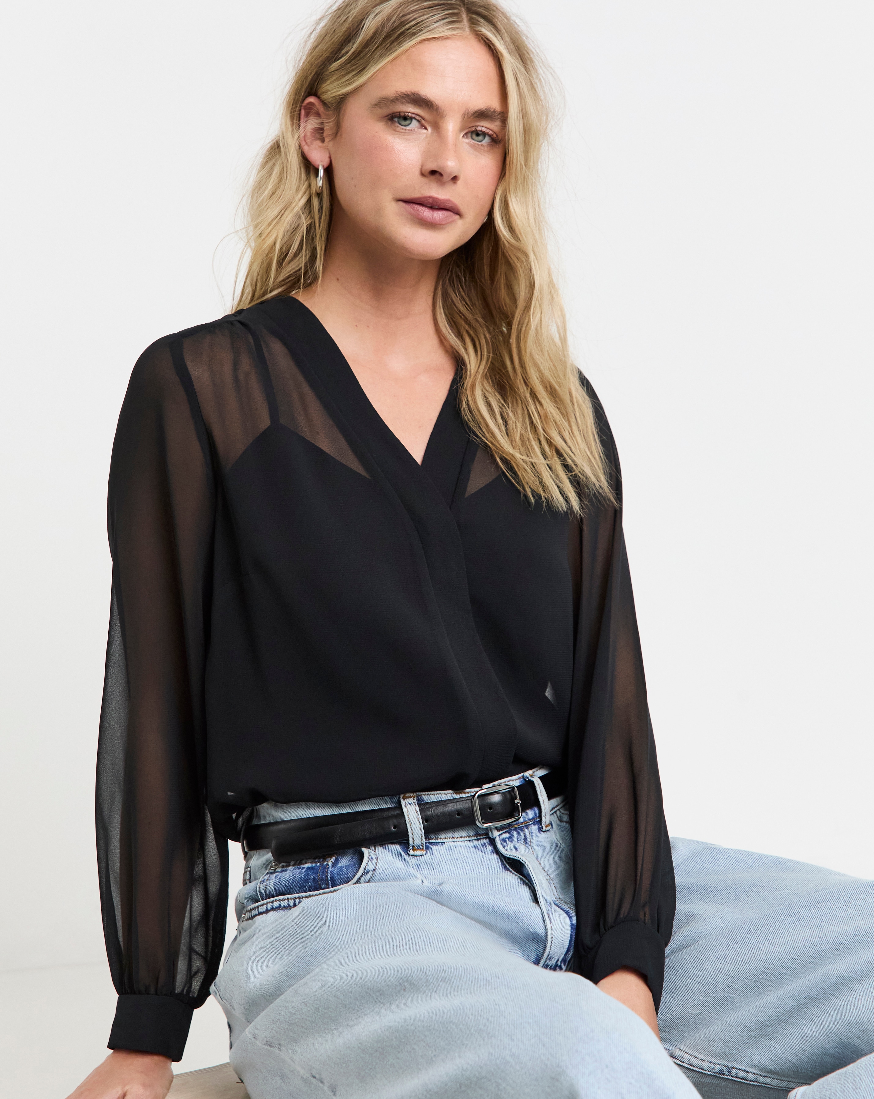 Black Long Sleeve Sheer Shirt