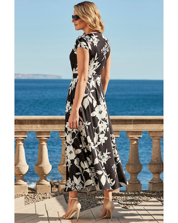 Sosandar Black Floral Print Belted Jersey Maxi Dress
