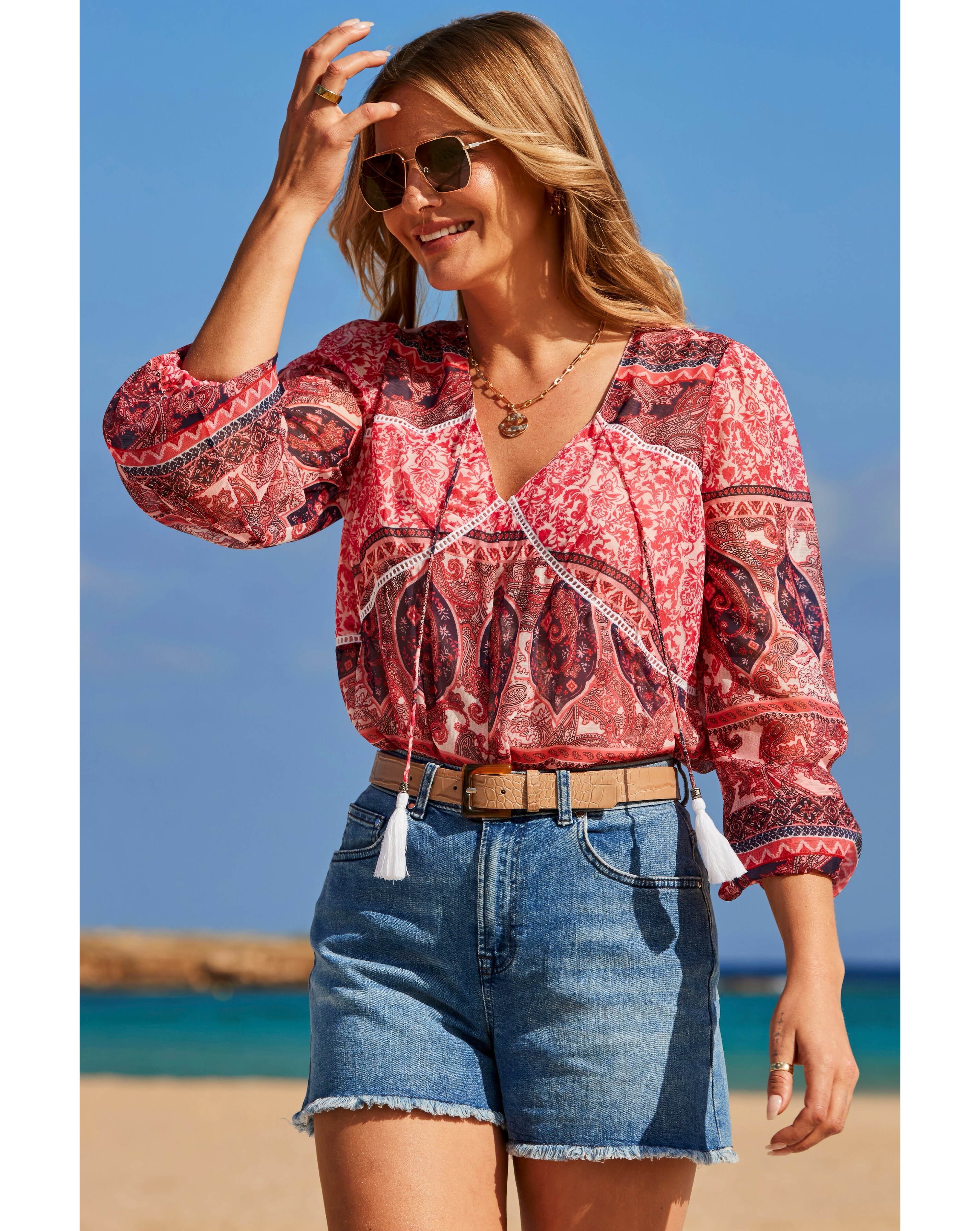 Sosandar Tie Front Blouse