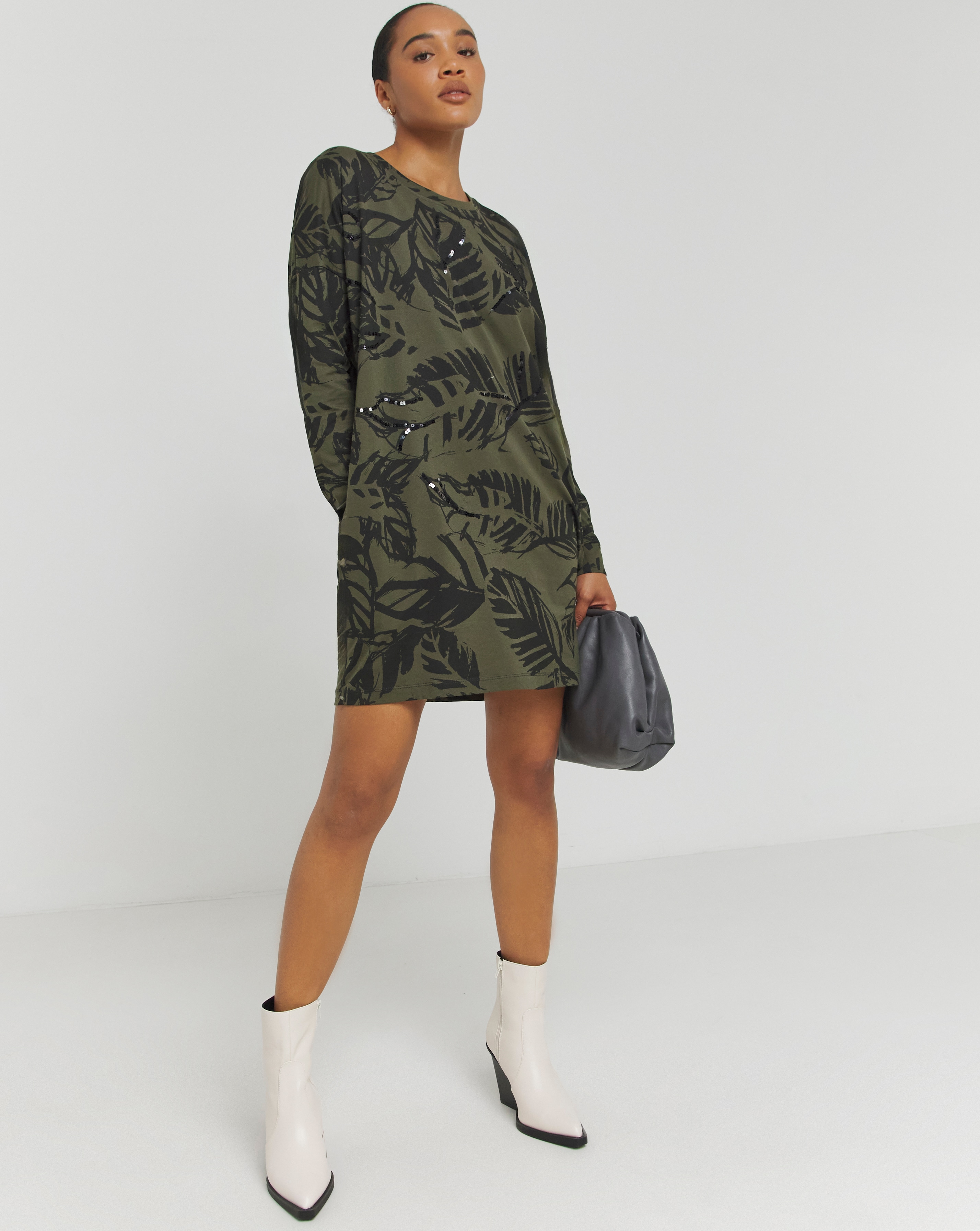 Religion Palm Print Jersey Sequin Dress