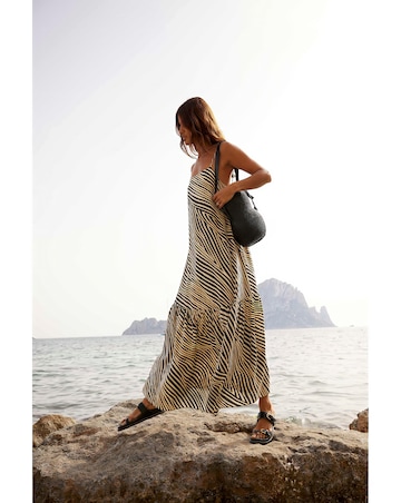 Ro&Zo Neutral Animal Print Tiered Midaxi Dress