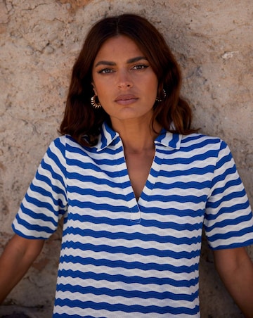 Ro&Zo Blue Stripe Knit Collared Dress