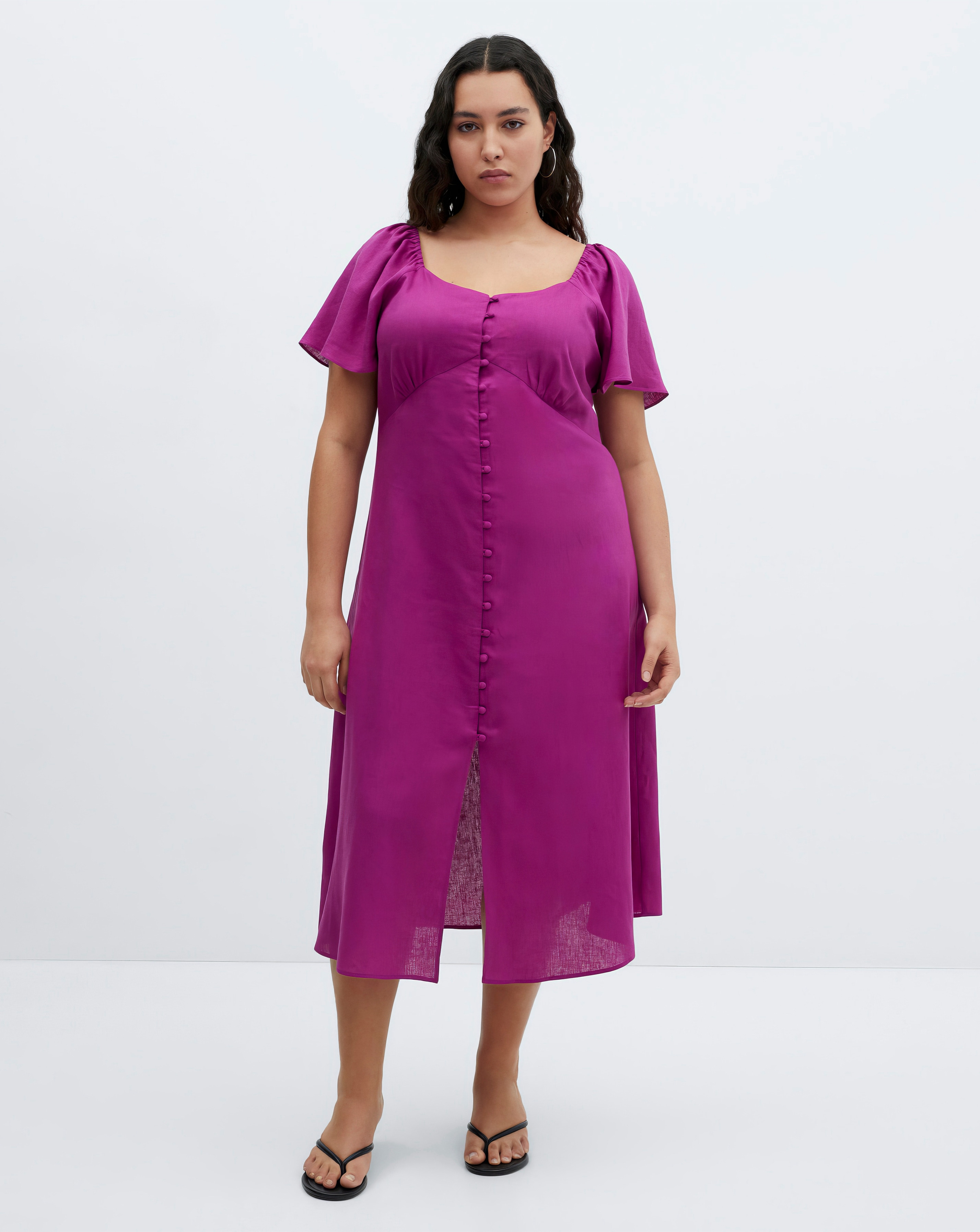 Mango Linen Blend Midi Dress