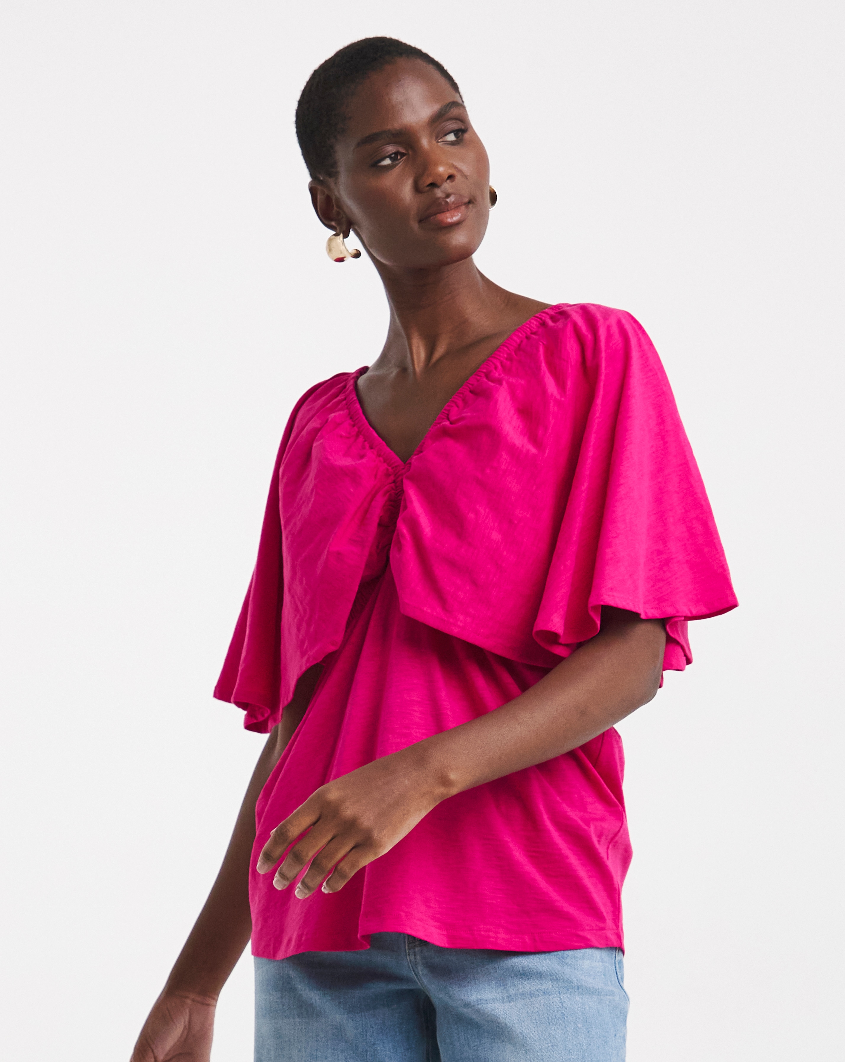 V Neck Cape Angel Sleeve Top