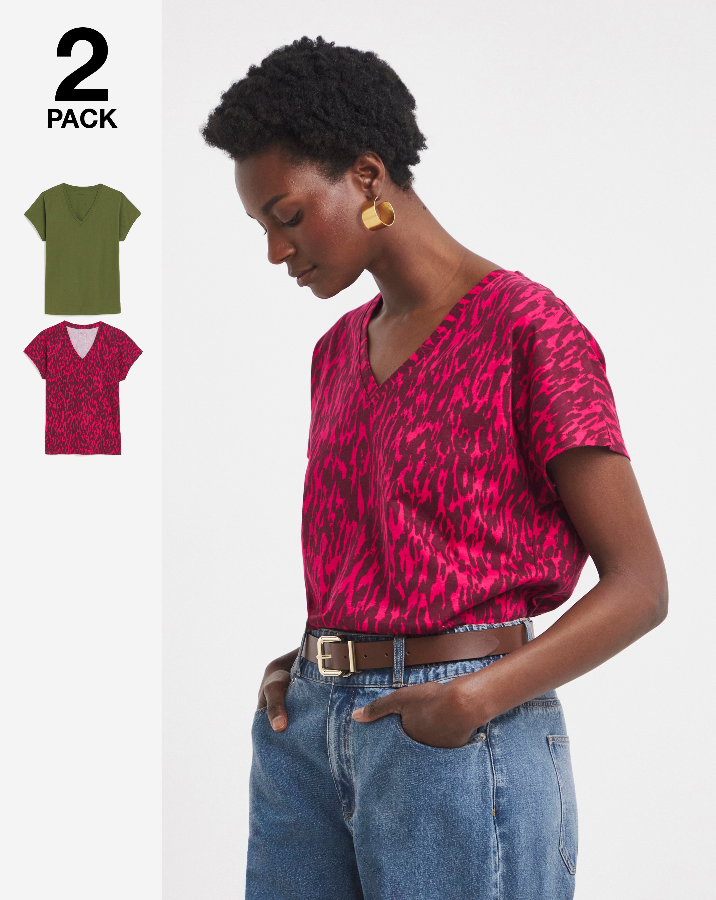 2 Pack V Neck Short Sleeve