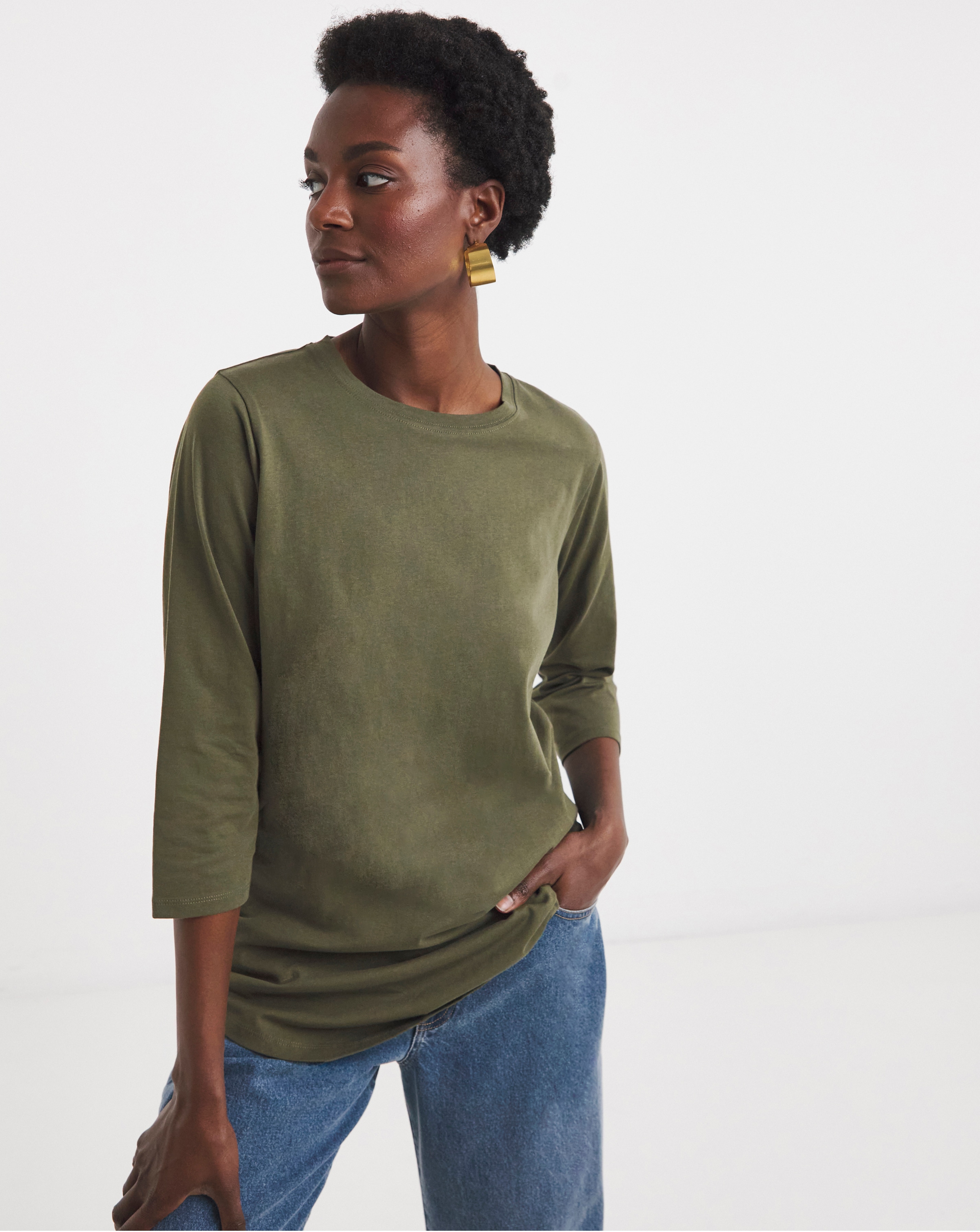 Long Line Curved Hem 3/4 Sleeve