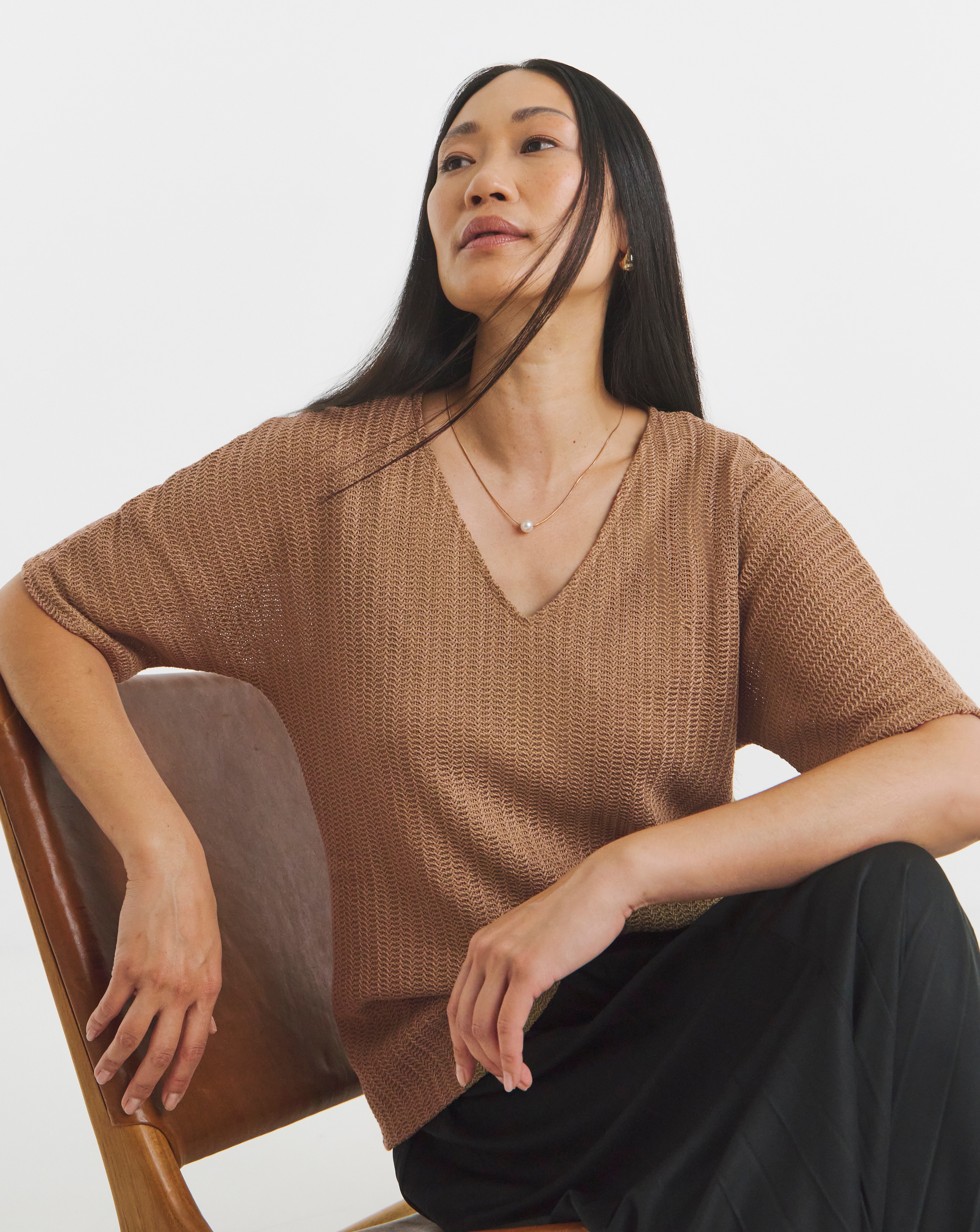 Cut And Sew Half Sleeve V Neck Tee